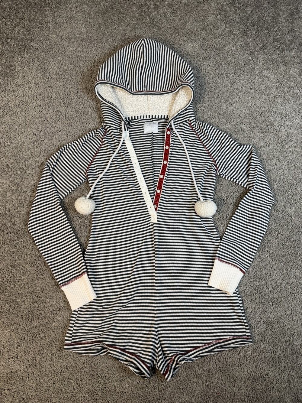 Abercrombie & Fitch Hoodie Womens M Black Henley Lined Sherpa Striped Cozy